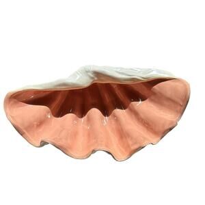 Large Vintage MCM Clam Shell Footed Bowl Coral Interior Coastal Regency Decor